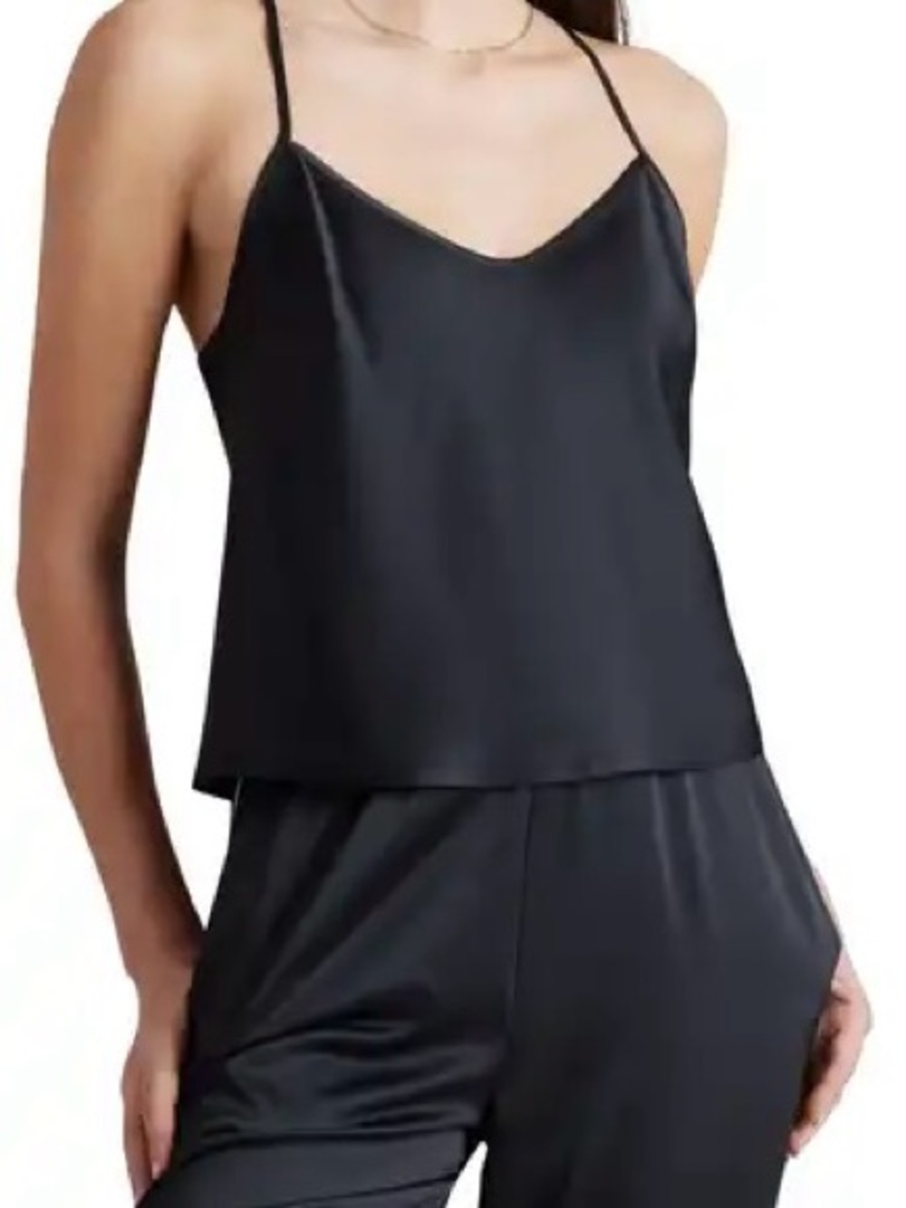 NWT Halogen Black Satin V-Neck Camisole Size S Nordstrom Office Chic Dressy Tank